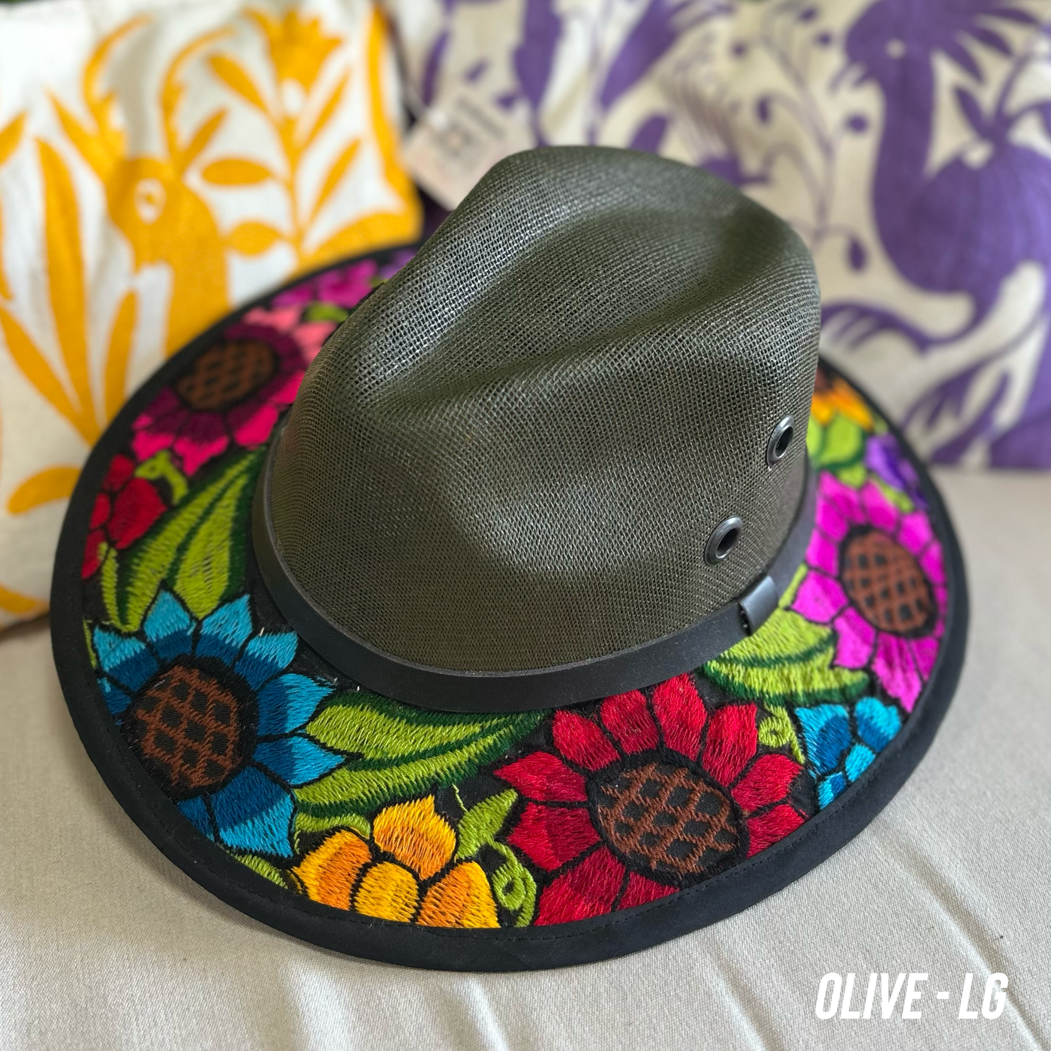 Embroidered Floral Multicolor Fedora Mexican Women Fashion Hat Hand Painted Fedora Hat Made in Mexico Classic Style Summer Hat main image 4