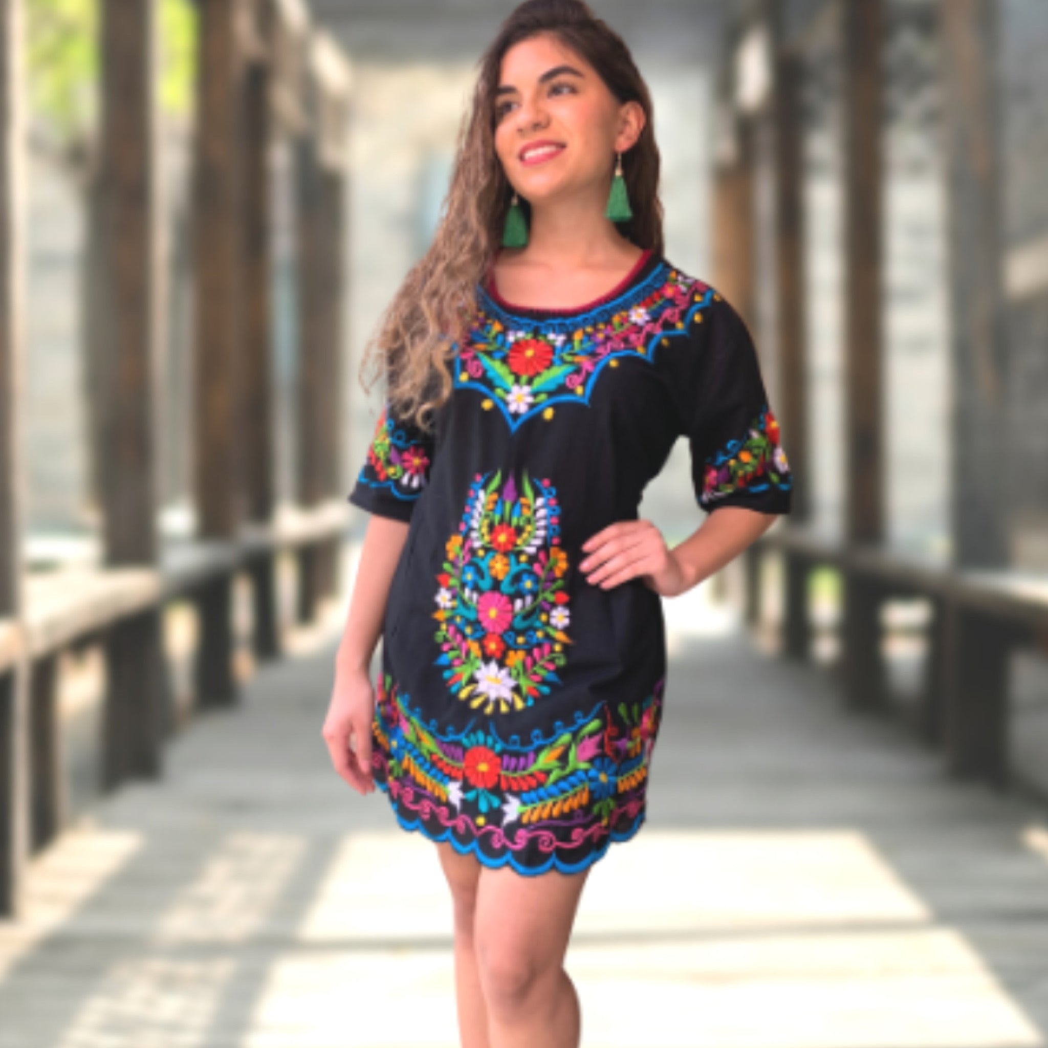Mexican Puebla Dresses with Floral Embroidery for Girls, Traditional  Handcrafted Dresses