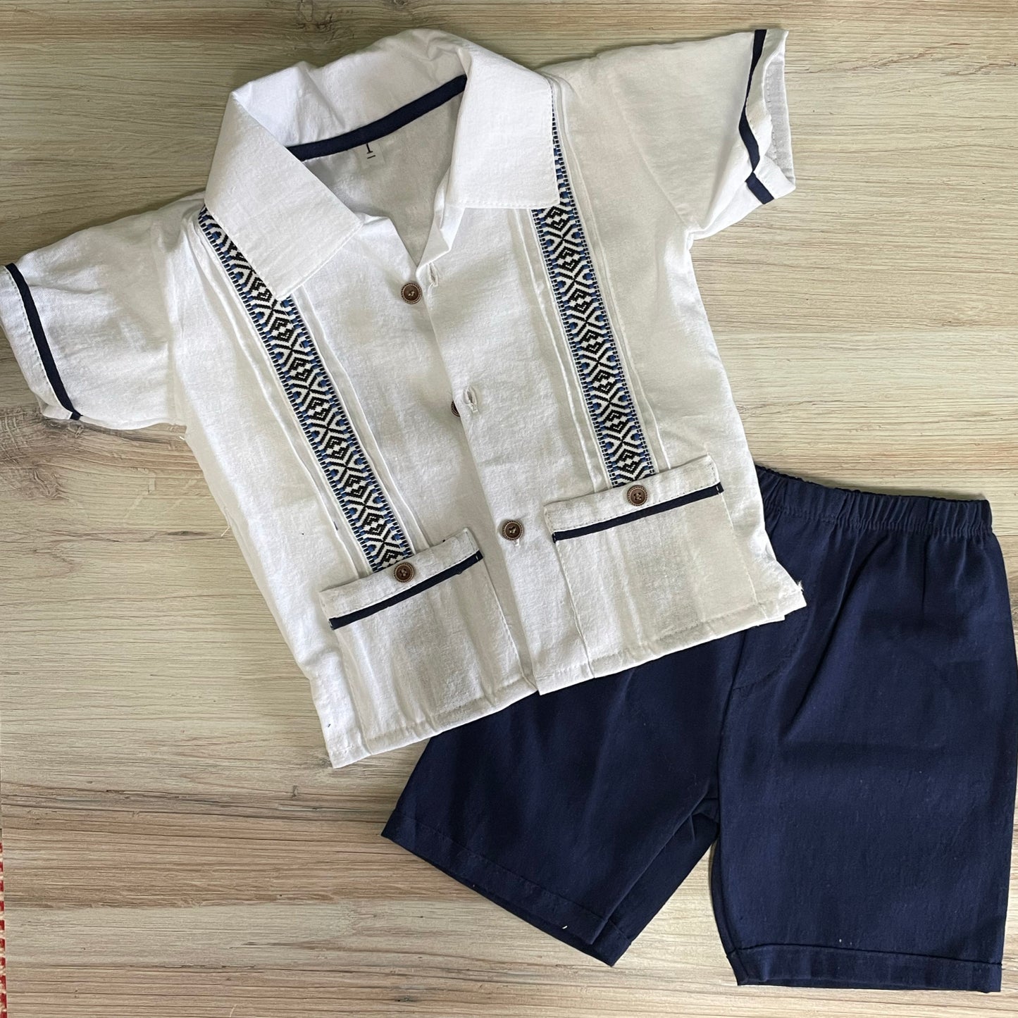 Toddler Boy Guayabera and Short Sets - Double Pocket