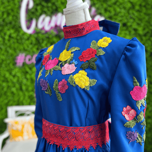 Adelita Escaramuza Charra Dress - Blue and Red Adelita Escaramuza Charra Dress - Blue and Red