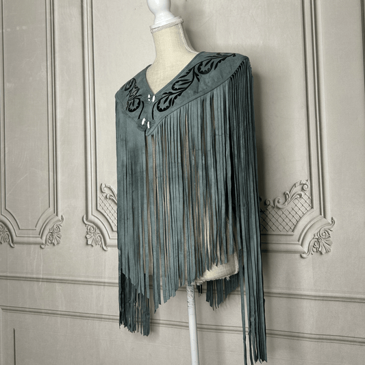 Chalina Tamaulipeca Leather Fringed Cape - Gray w/Black Chalina Tamaulipeca Leather Fringed Cape - Gray w/Black
