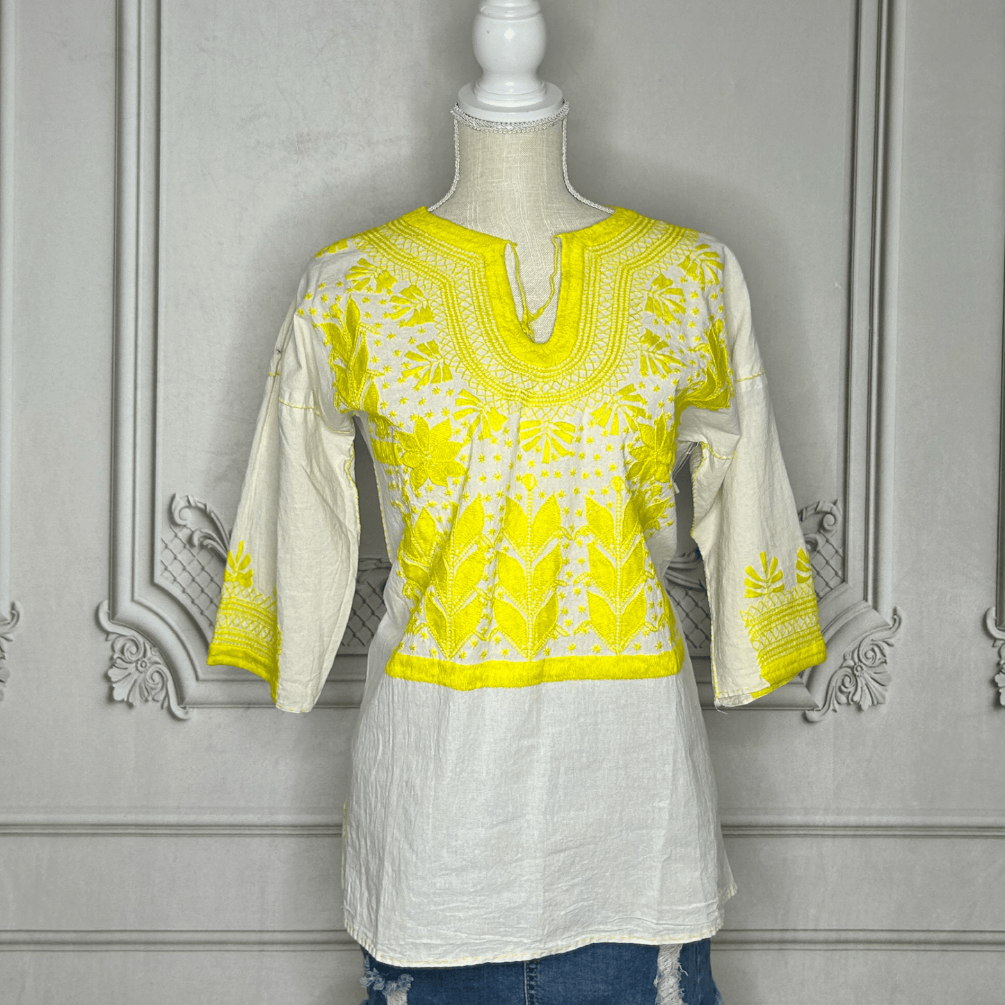 Corn Motif Mexican Blouse 3/4 Sleeve Corn Motif Mexican Blouse 3/4 Sleeve