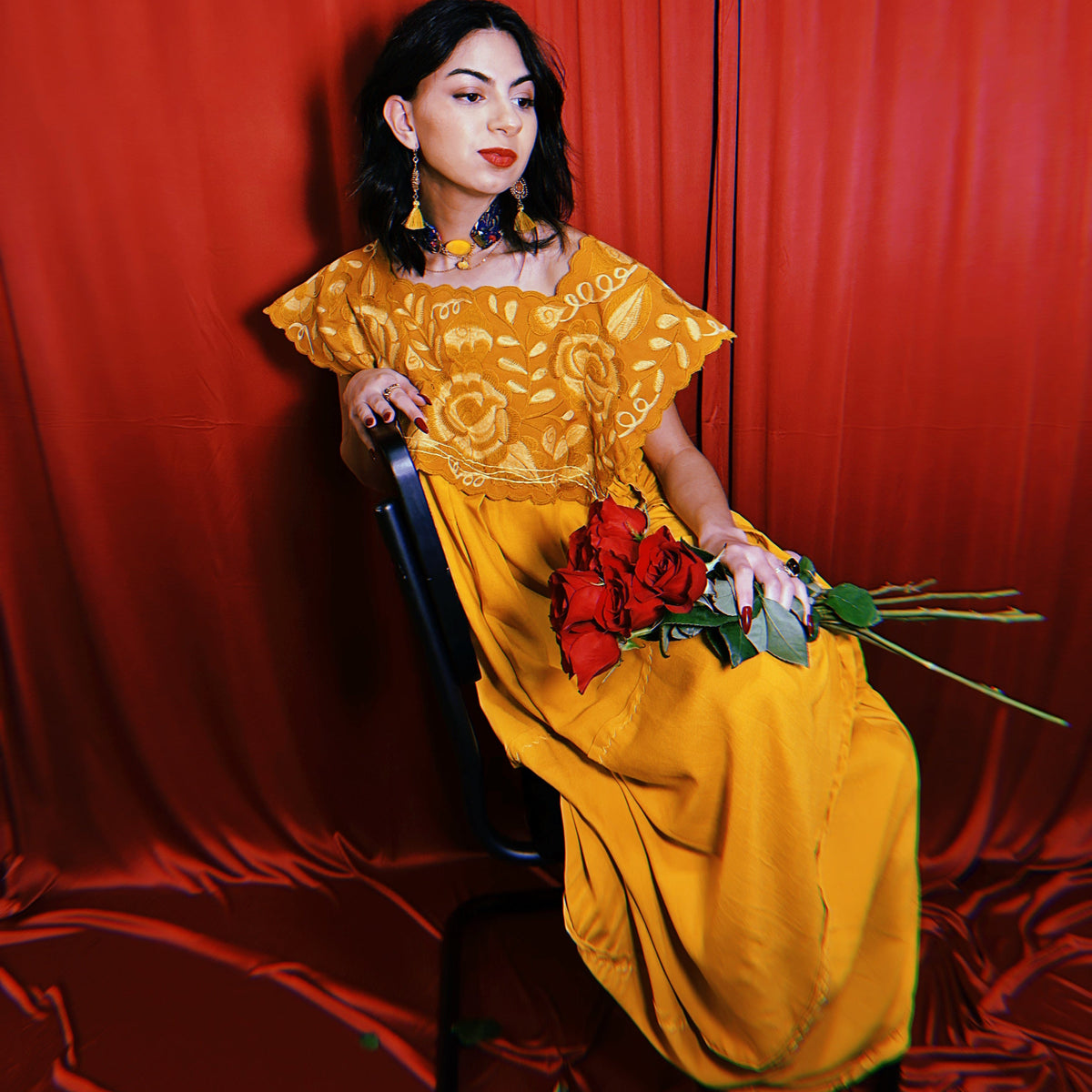 Cotton Blend Zinacantan Embroidered Square Top Dress Cotton Blend Zinacantan Embroidered Square Top Dress