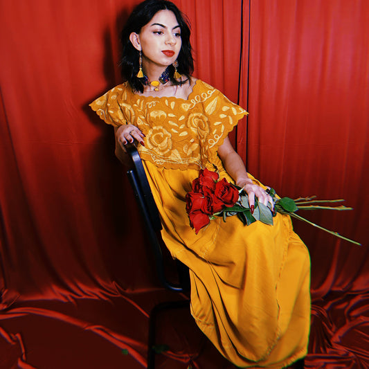 Cotton Blend Zinacantan Embroidered Square Top Dress Cotton Blend Zinacantan Embroidered Square Top Dress