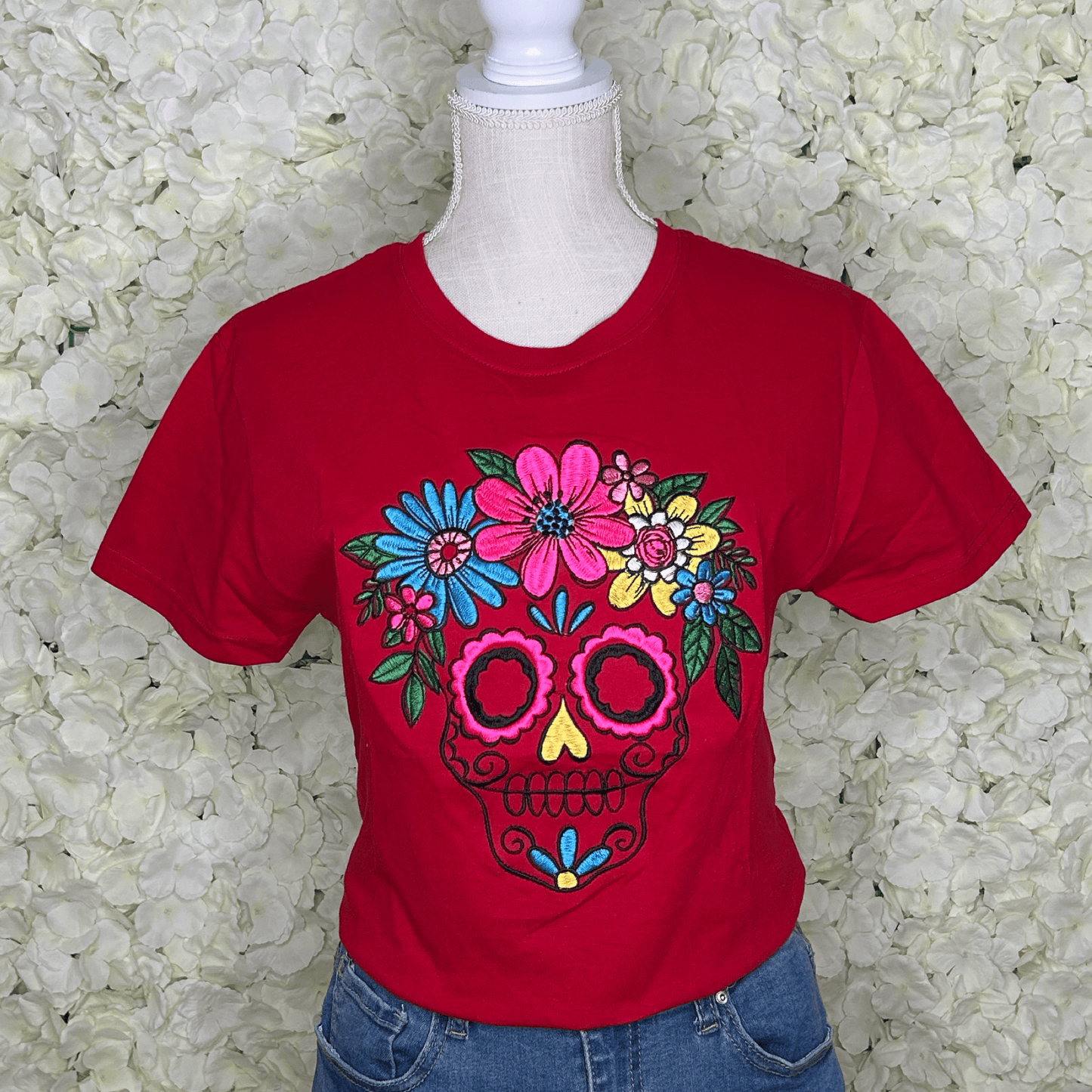 Day of the Dead Embroidered T-Shirt - Floral Crown Day of the Dead Embroidered T-Shirt - Floral Crown