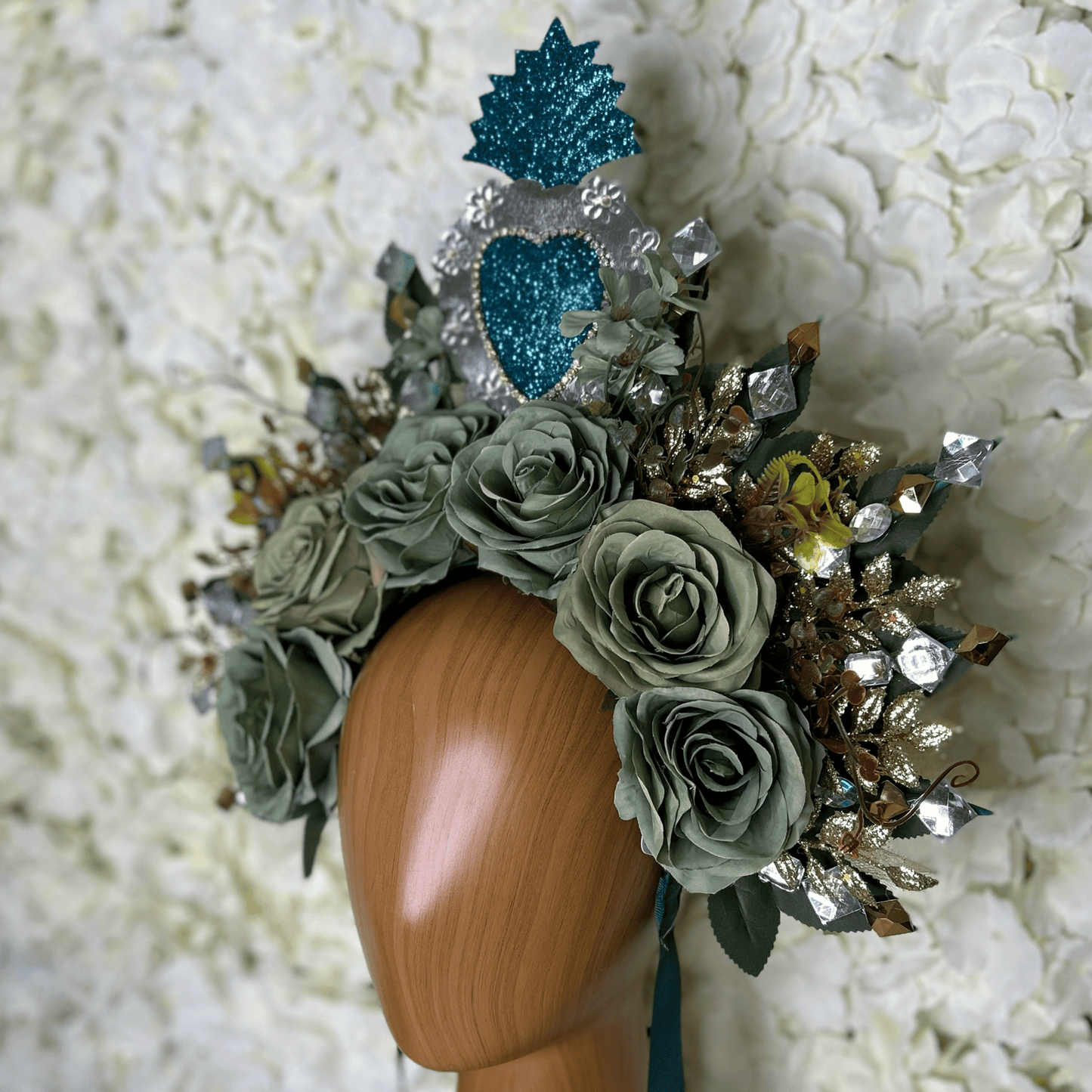 Day of the Dead Sacred Heart Headband - Green Laton Day of the Dead Sacred Heart Headband - Green Laton