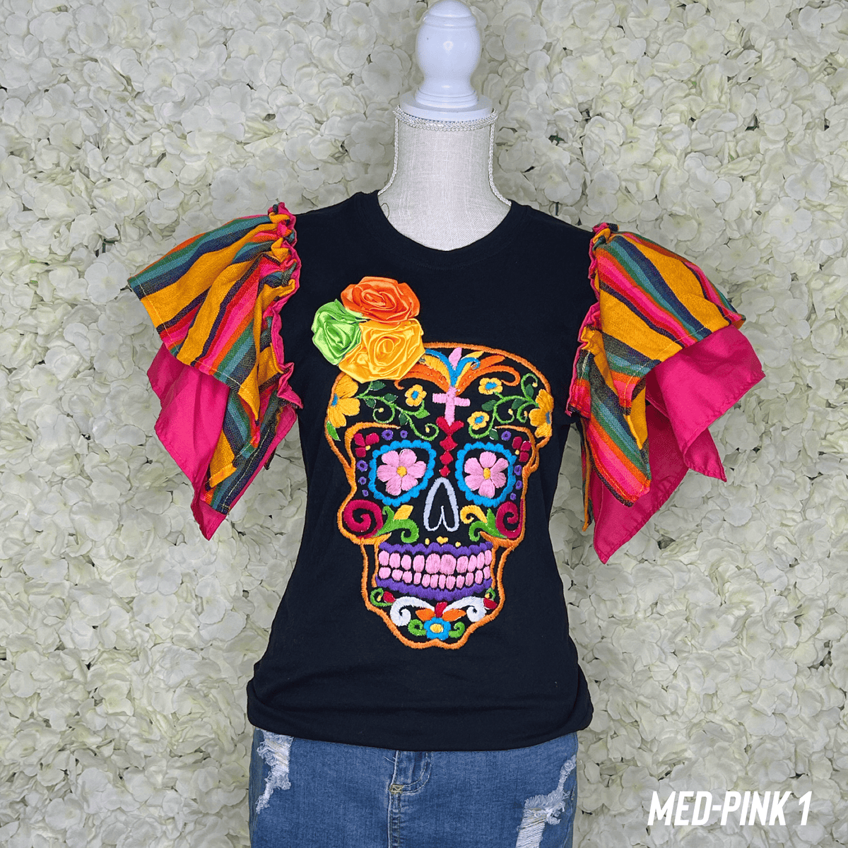 Day of the Dead T-Shirt with Cambaya Sleeves - Black Day of the Dead T-Shirt with Cambaya Sleeves - Black