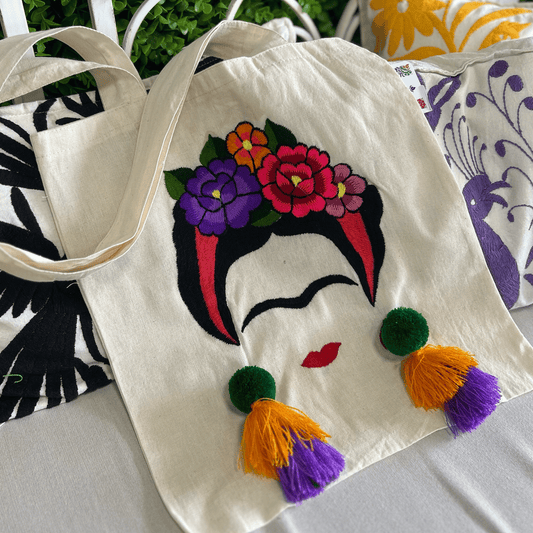 Frida Canvas Tote w/ PomPoms Frida Canvas Tote w/ PomPoms