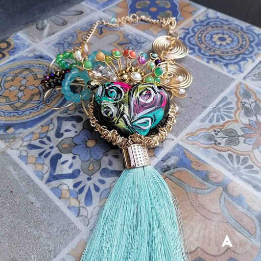 Hand Made Mexican Heart Necklace - Ceramic