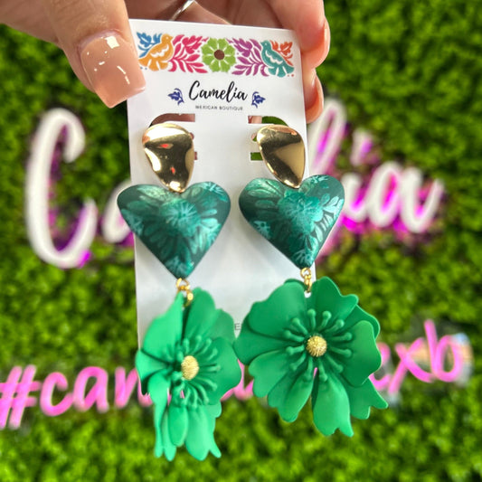 Hand Painted Heart Flower Drop Earrings Hand Painted Heart Flower Drop Earrings