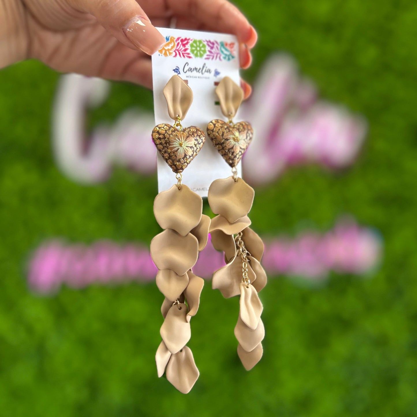 Hand Painted Heart Petal Earrings Hand Painted Heart Petal Earrings