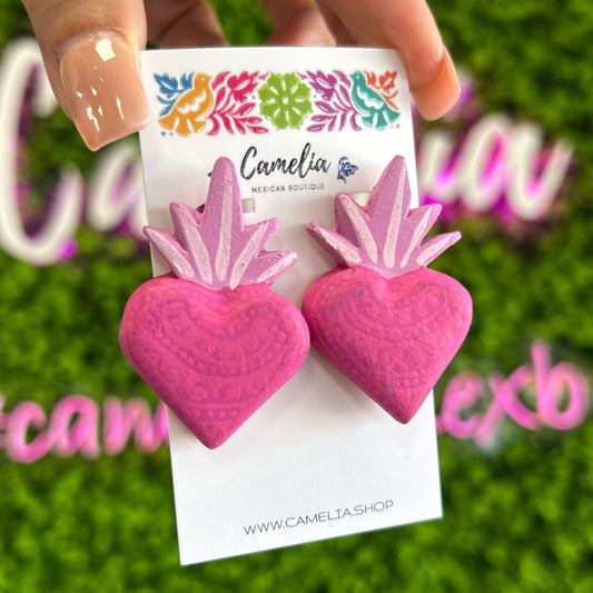 Hand Painted Sacred Heart Milagrito Earrings Hand Painted Sacred Heart Milagrito Earrings