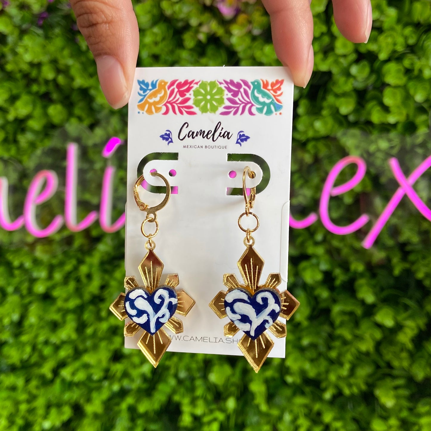Hand Painted Sacred Heart - Milagritos Earrings Hand Painted Sacred Heart - Milagritos Earrings
