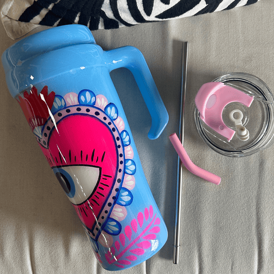 Hand Painted Stainless 40oz Tumbler - Evil Eye Hand Painted Stainless 40oz Tumbler - Evil Eye