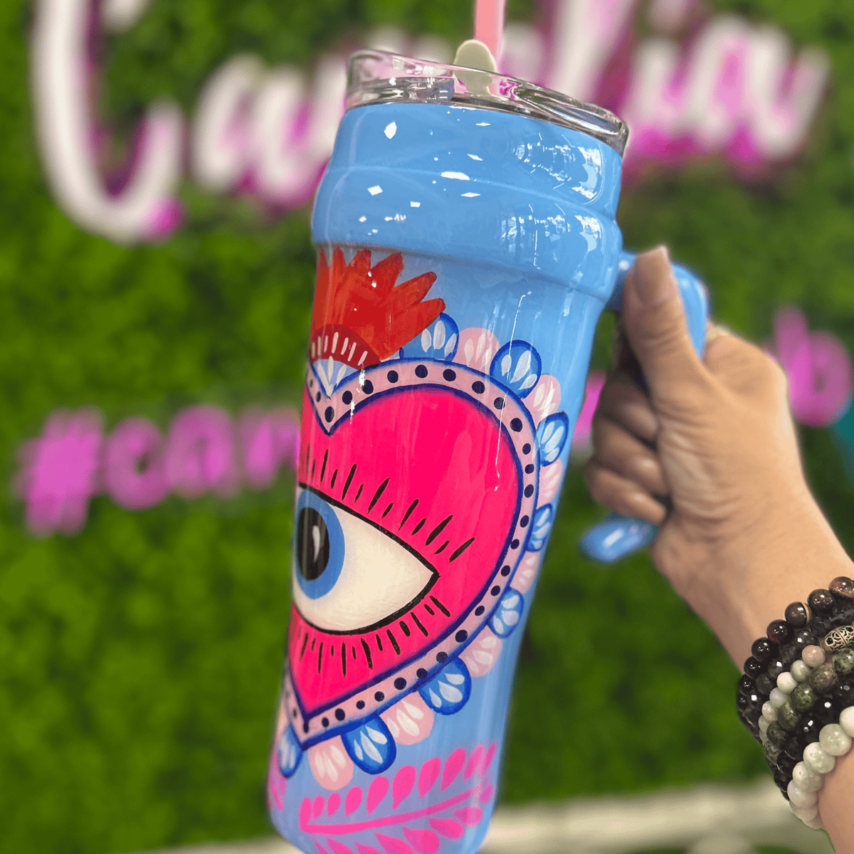 Hand Painted Stainless 40oz Tumbler - Evil Eye Hand Painted Stainless 40oz Tumbler - Evil Eye