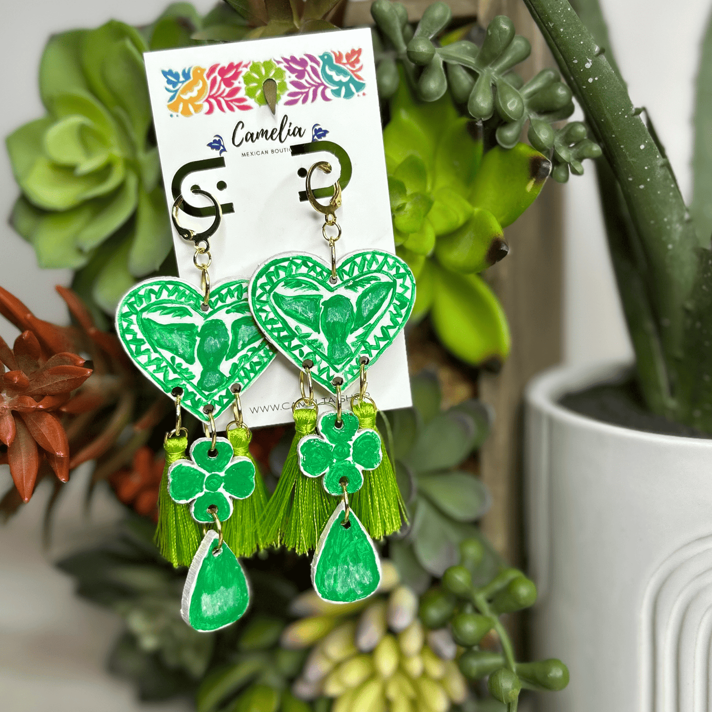 Hand Painted Talavera Design Earrings - Heart