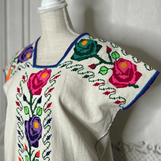 Huanengo Michoacan Huipil Blouse - Roses Huanengo Michoacan Huipil Blouse - Roses