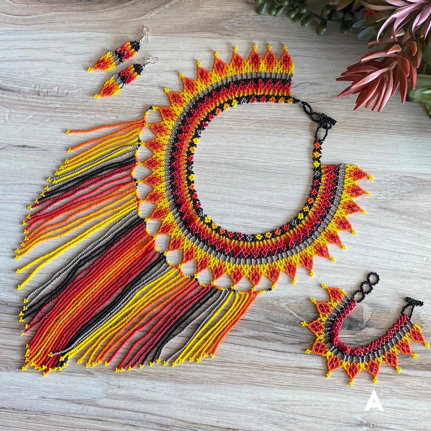 Huichol Native American Beaded Necklace Set - Waterfall