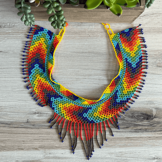 Huichol Native American Beaded Necklace - Triangle