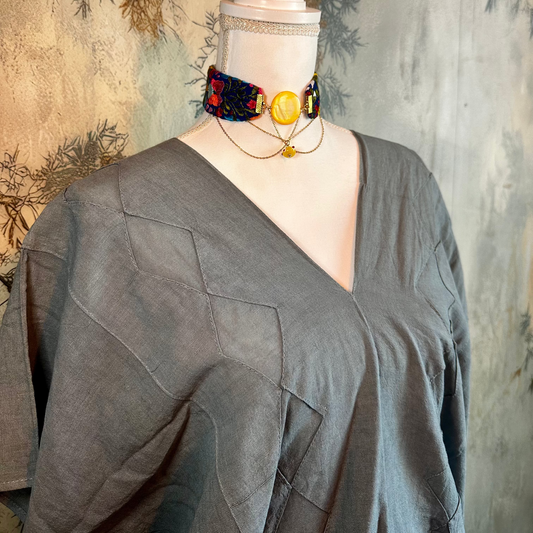 Huipil Diamond Detail Gauze V-Neck Short Dress Huipil Diamond Detail Gauze V-Neck Short Dress