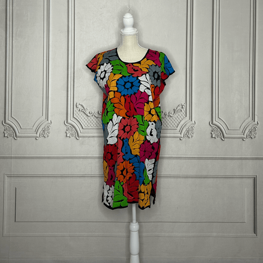 Jalapa Mexican Huipil Dress - Multi Knee Length Jalapa Mexican Huipil Dress - Multi Knee Length