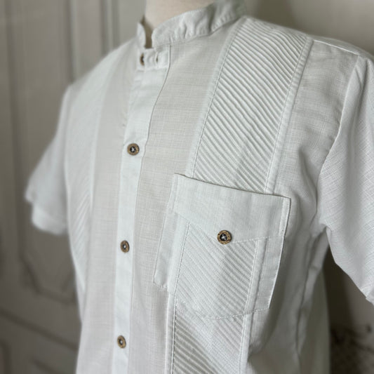 Men's Short Sleeve Linen Guayabera - Bambu Men's White Linen Short Sleeve Guayabera - Bambu | Camelia Mexican Boutique