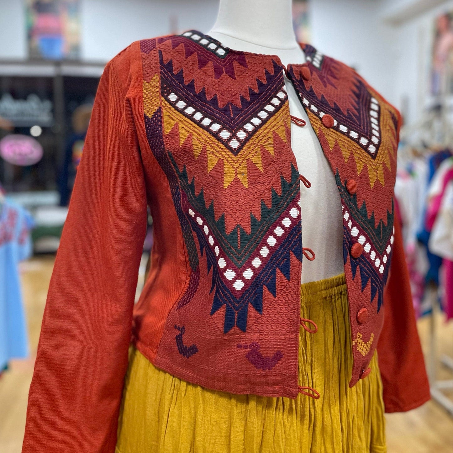 Mexican Embroidered Bolero Jacket - Burnt Orange
