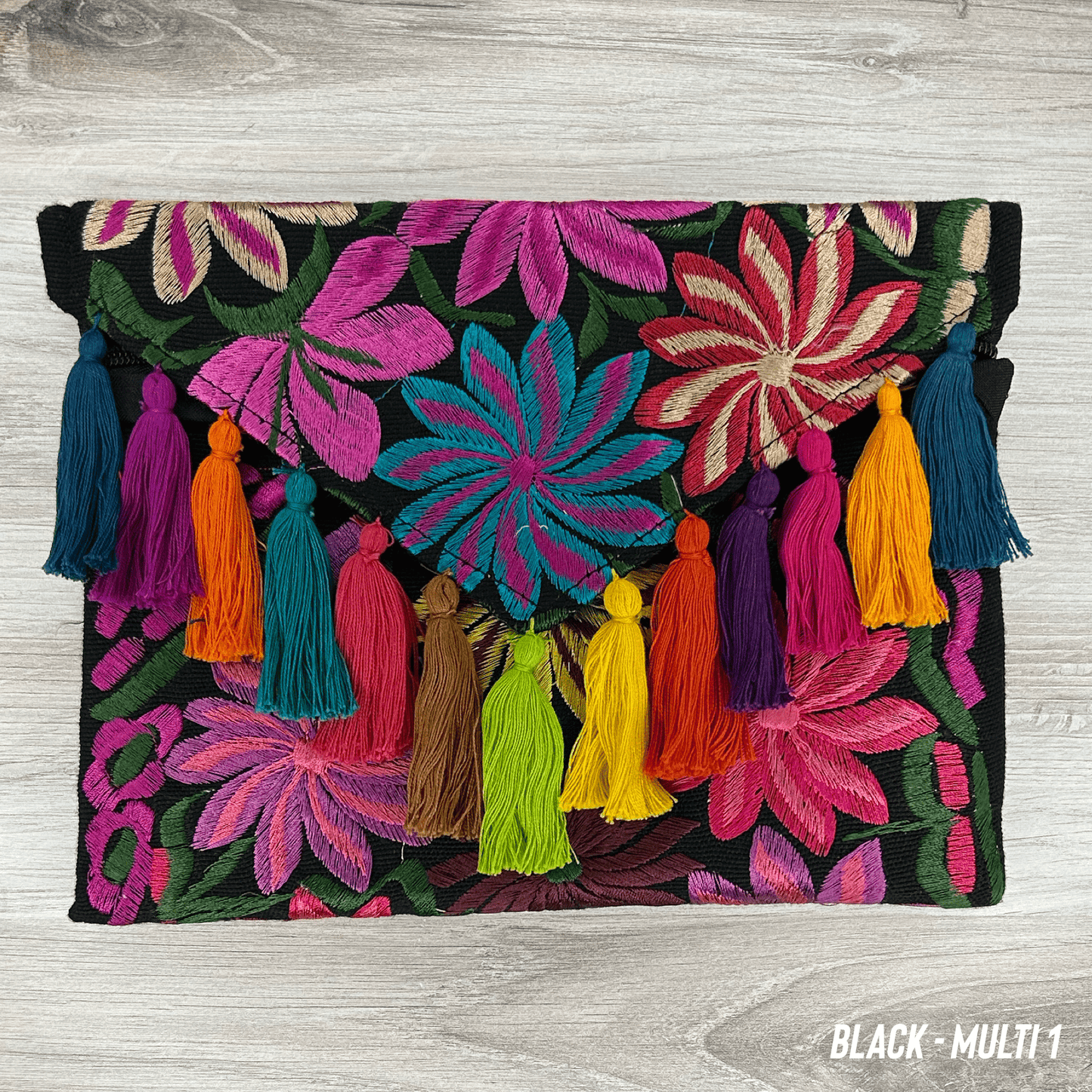 Mexican Embroidered Crossbody Clutch - Multicolor Zinnia