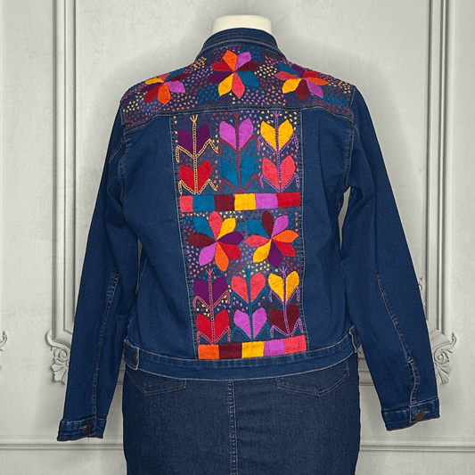 Mexican Embroidered Denim Jacket - Corn Motif Hand Embroidered Mexican Embroidered Denim Jacket - Corn Motif Hand Embroidered