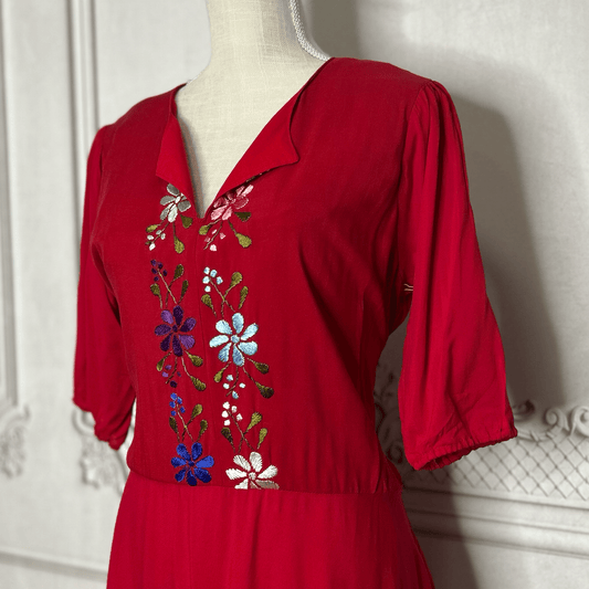 Mexican Embroidered Knee Length Dress - Margarita Mexican Embroidered Knee Length Dress - Margarita