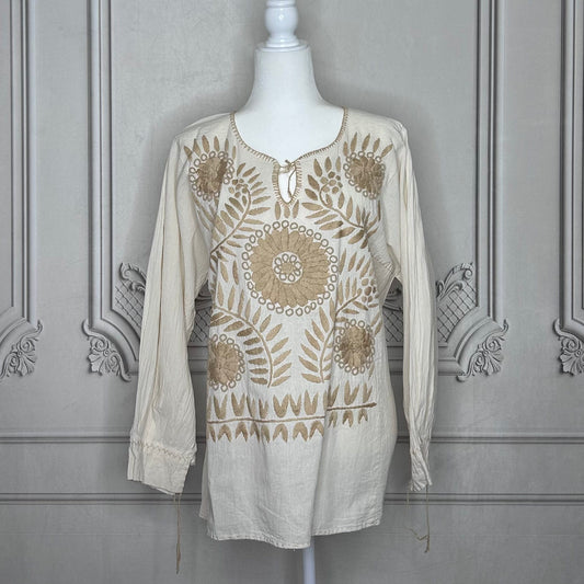Mexican Embroidered Rococo Tunic - Cream Mexican Embroidered Rococo Tunic - Cream
