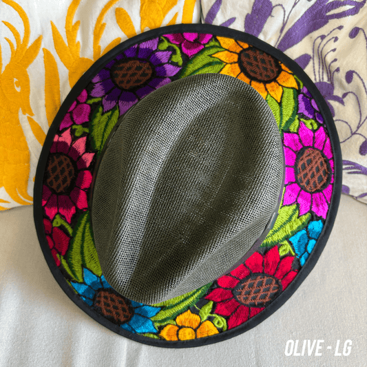 Mexican Embroidered Sun Hat - Multi Sunflowers Mexican Embroidered Sun Hat - Multi Sunflowers