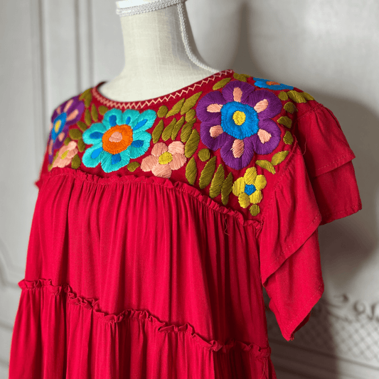 Mexican Embroidered Tiered Tunic with Layered Sleeve - Rosie Mexican Embroidered Tiered Tunic with Layered Sleeve - Rosie