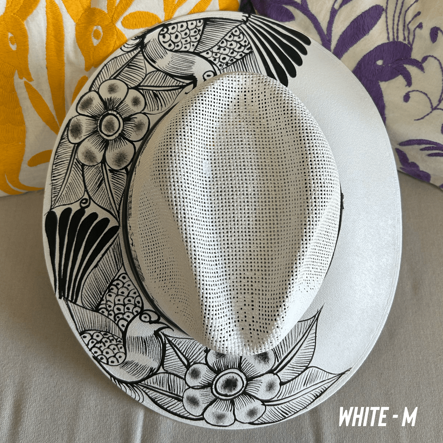 Mexican Hand Painted Black and White Sun Hat Mexican Hand Painted Black and White Sun Hat