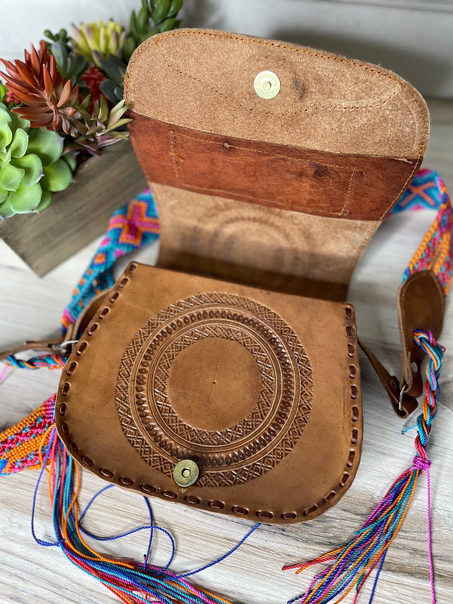 Mexican Leather Crossbody Saddle Bag - Hand Tooled