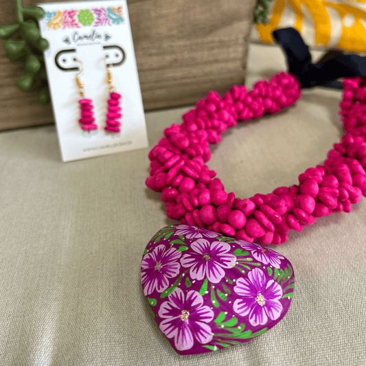 Mexican Seed Braided Necklace Heart set