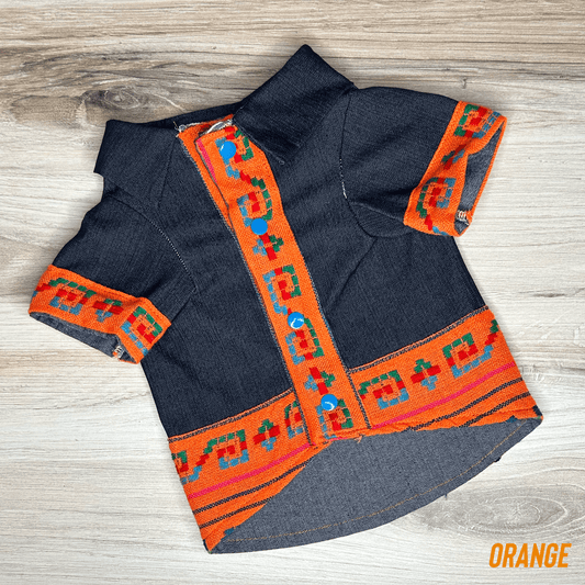 Mexican Style Dog Guayabera Shirt - Denim