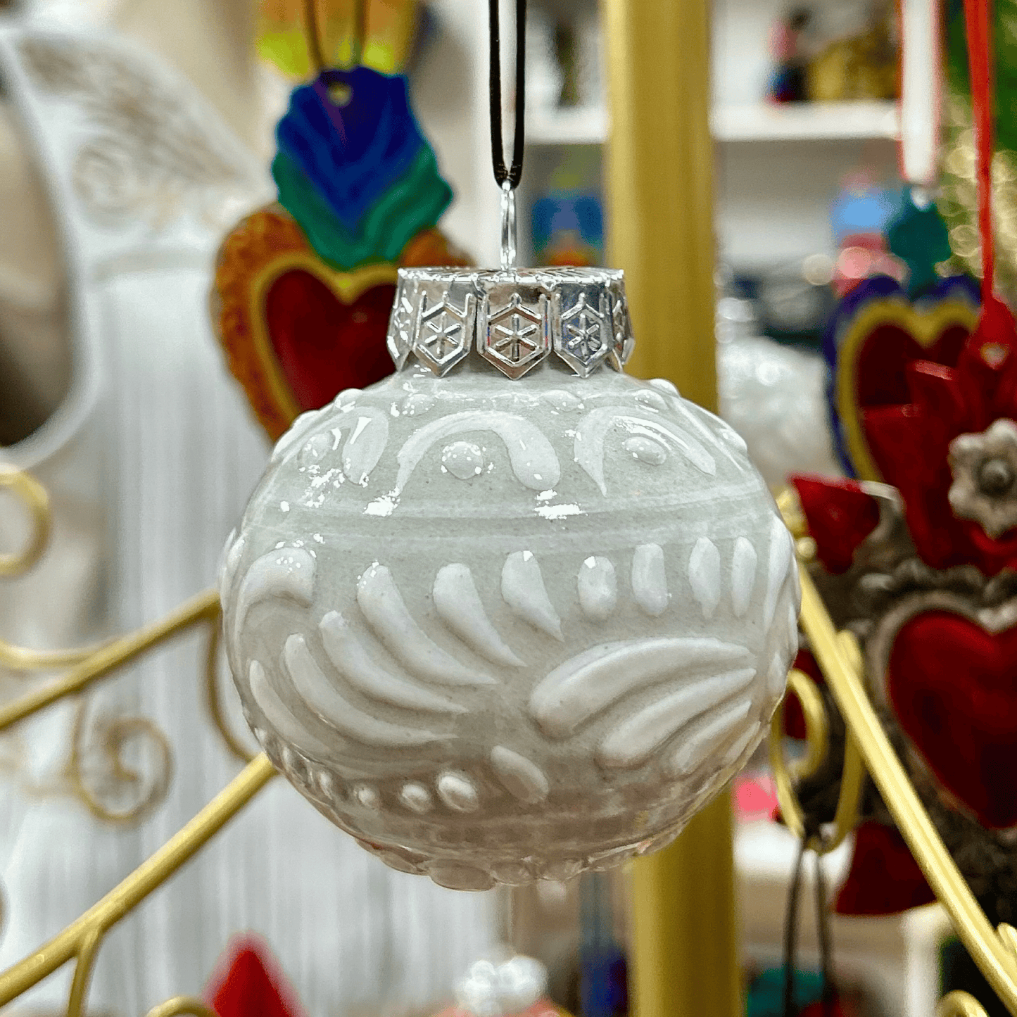 Mexican Talavera Christmas Ornament - White Mexican Talavera Christmas Ornament - White