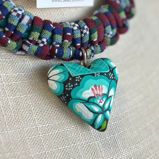 Oaxacan Ceramic Heart Necklace Set - Teal Huipil Oaxacan Ceramic Heart Necklace Set - Teal Huipil