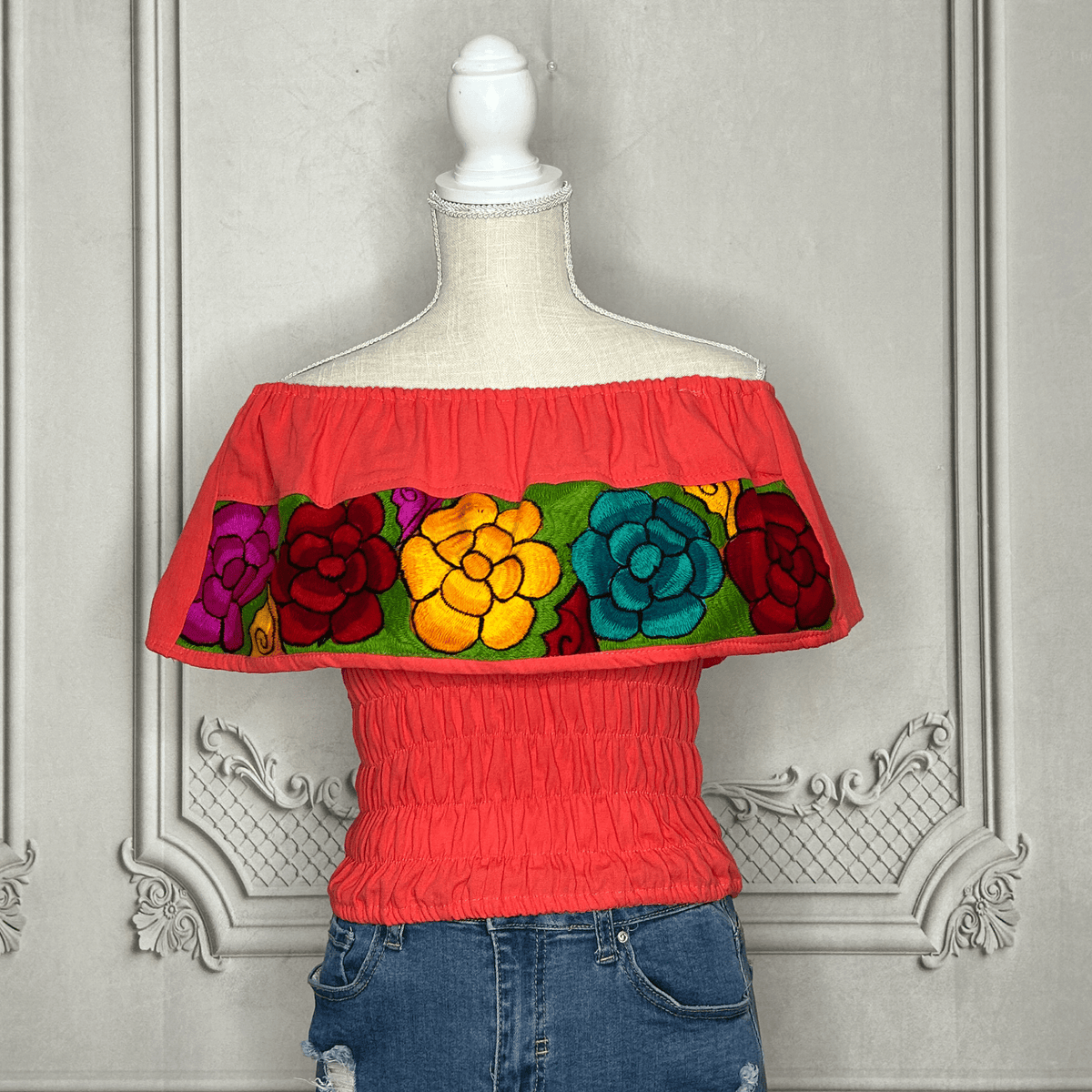 Off Shoulder Mexican Blouse Elastic Waist - Zinnia Off Shoulder Mexican Blouse Elastic Waist - Zinnia