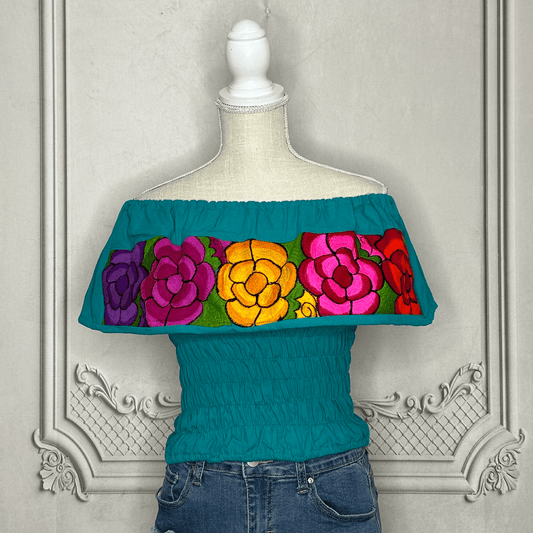 Off Shoulder Mexican Blouse Elastic Waist - Zinnia Off Shoulder Mexican Blouse Elastic Waist - Zinnia