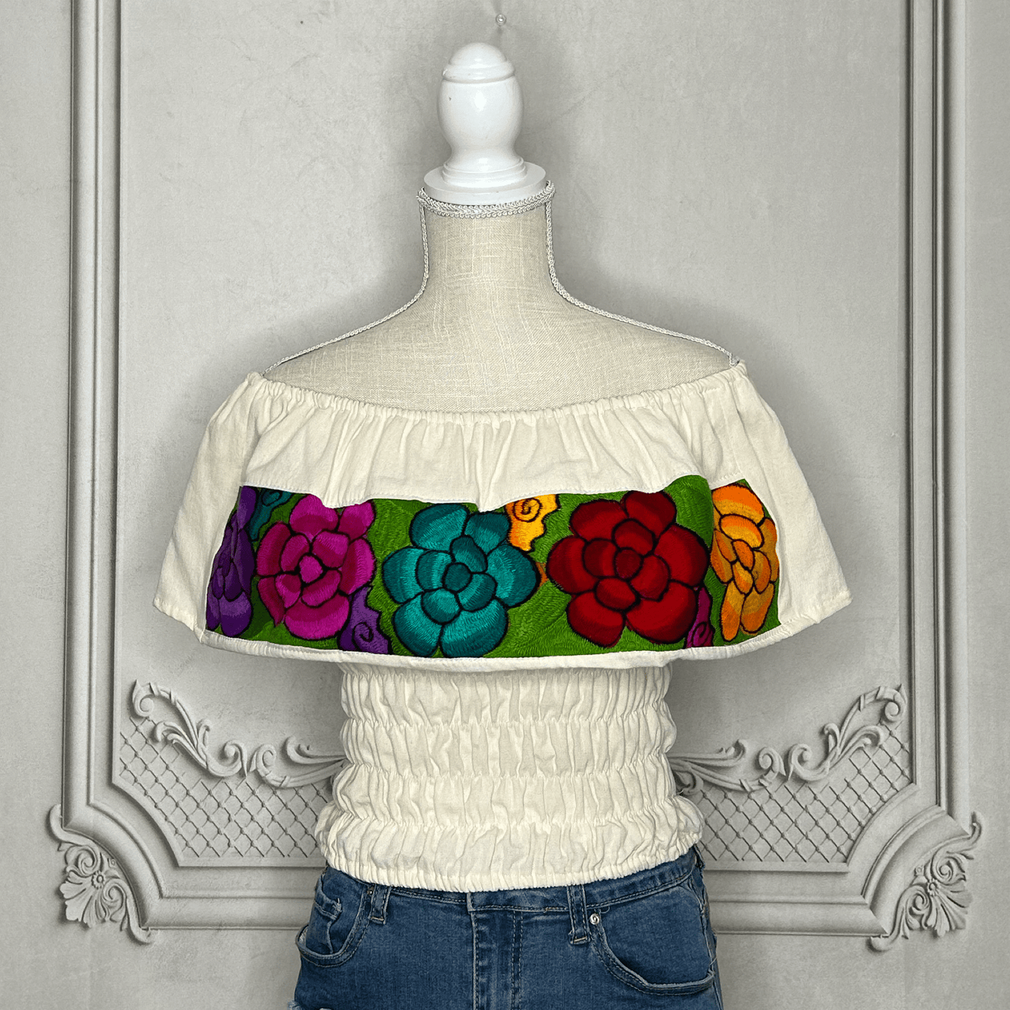 Off Shoulder Mexican Blouse Elastic Waist - Zinnia Off Shoulder Mexican Blouse Elastic Waist - Zinnia