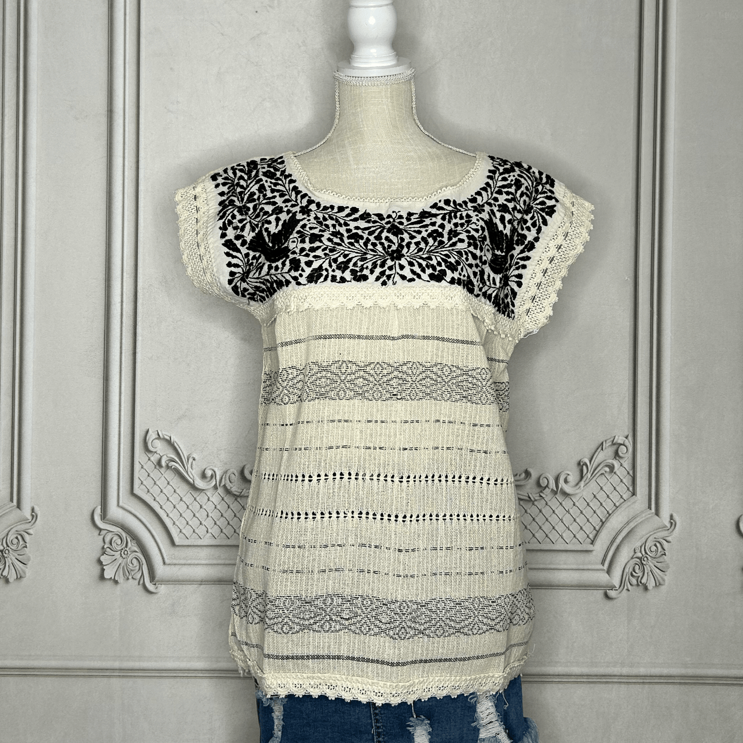 Paloma Loomed Mexican Blouse - Black Paloma Loomed Mexican Blouse - Black