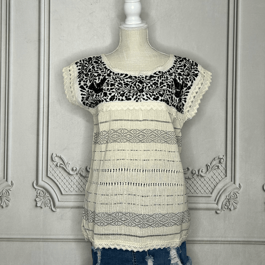 Paloma Loomed Mexican Blouse - Black Paloma Loomed Mexican Blouse - Black