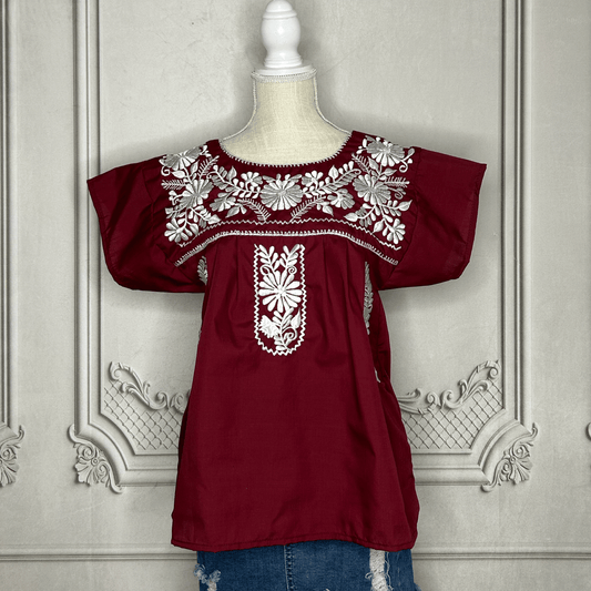 Puebla Maroon Embroidered Blouse Puebla Maroon Embroidered Blouse