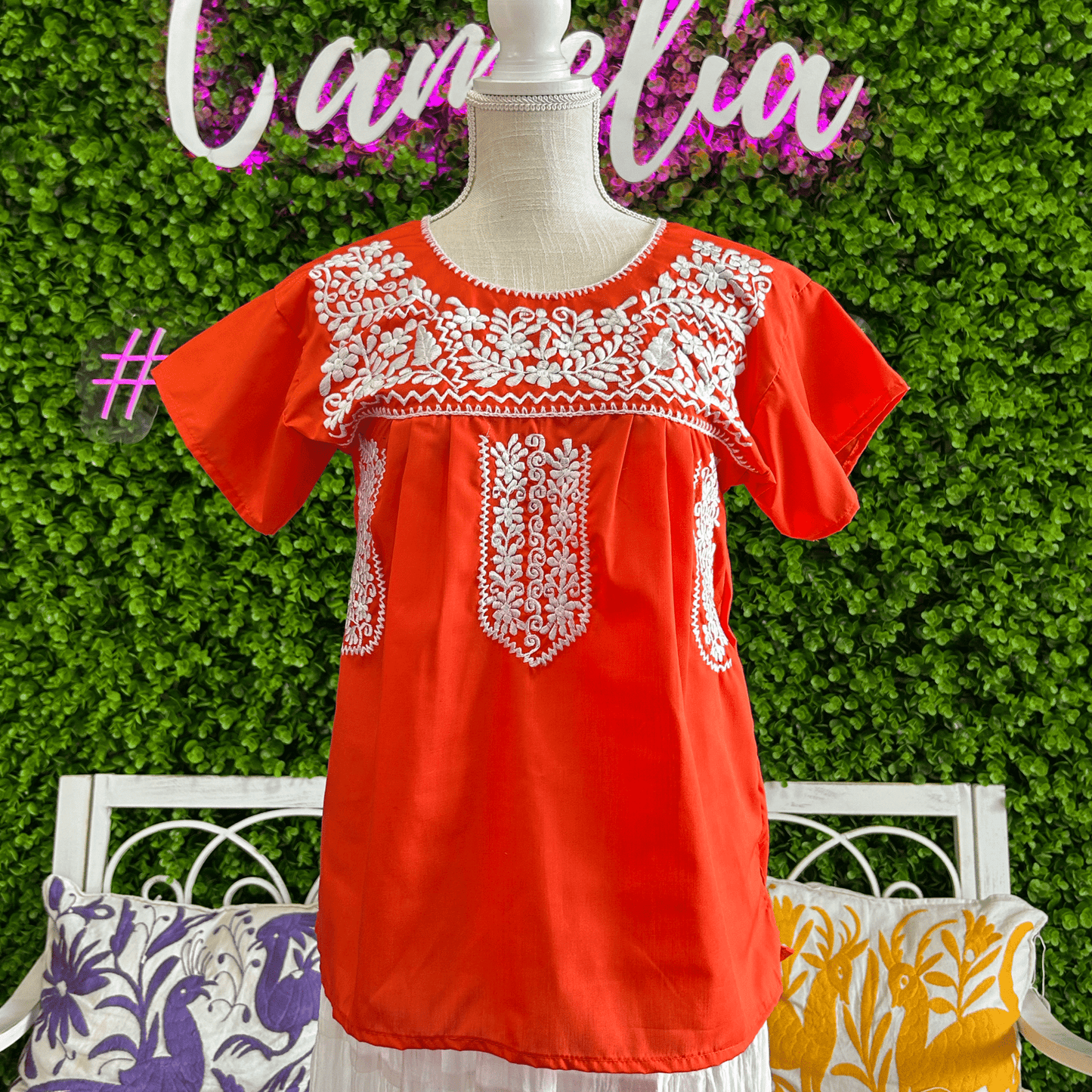 Puebla Orange and White Embroidered Blouse Puebla Orange and White Embroidered Blouse