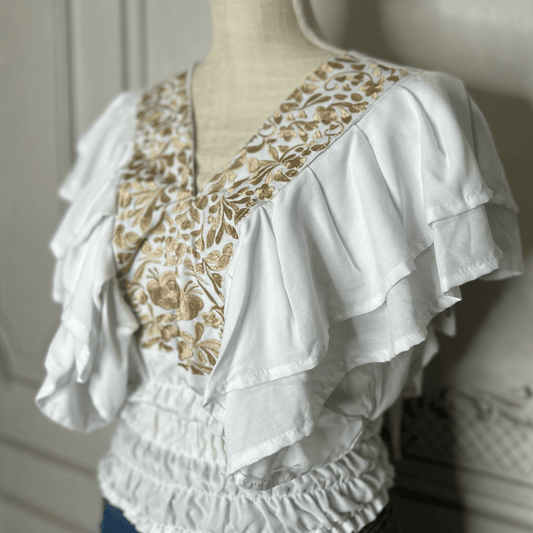 San Antonino Butterfly Sleeve V-Neck Crop Top San Antonino Butterfly Sleeve V-Neck Crop Top