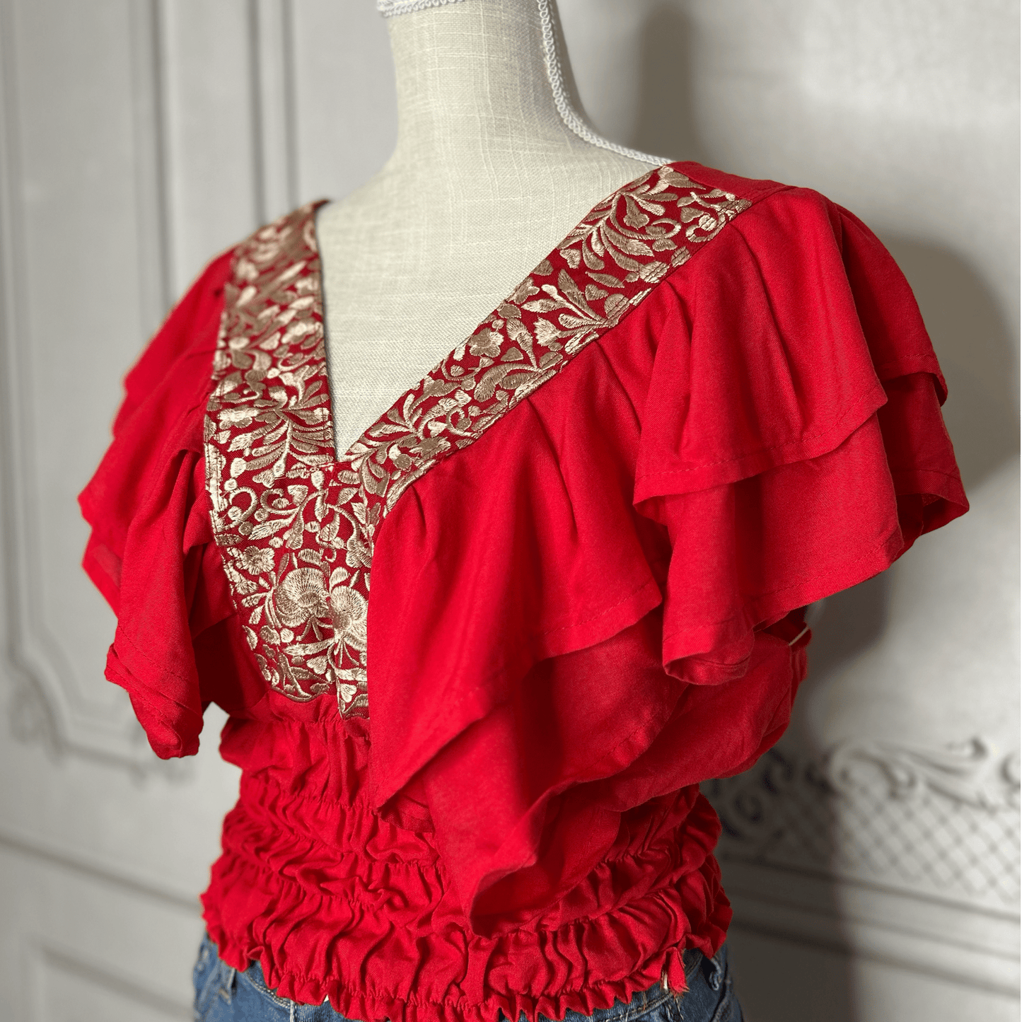 San Antonino Butterfly Sleeve V-Neck Crop Top San Antonino Butterfly Sleeve V-Neck Crop Top