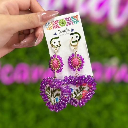 San Antonino Embroidered Heart Beaded Earrings San Antonino Embroidered Heart Beaded Earrings
