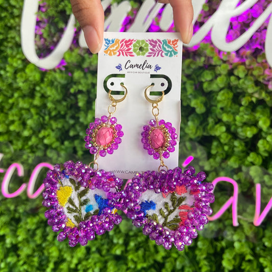 San Antonino Embroidered Heart Beaded Earrings San Antonino Embroidered Heart Beaded Earrings